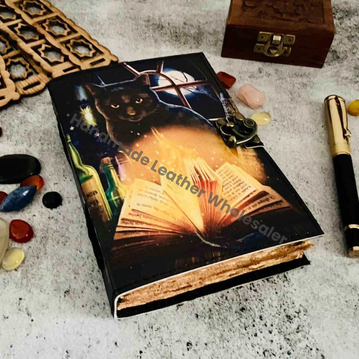 Leather Cat Print Journal: Embossed Spell Book of Shadows
