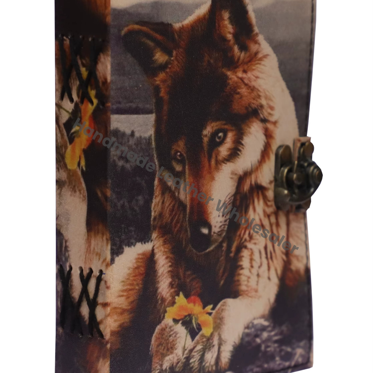 Leather Cover Handmade Notebook Sketchbook Howl Wolf Print Style Design Diary Vintage Deckle Edge Eco-friendly