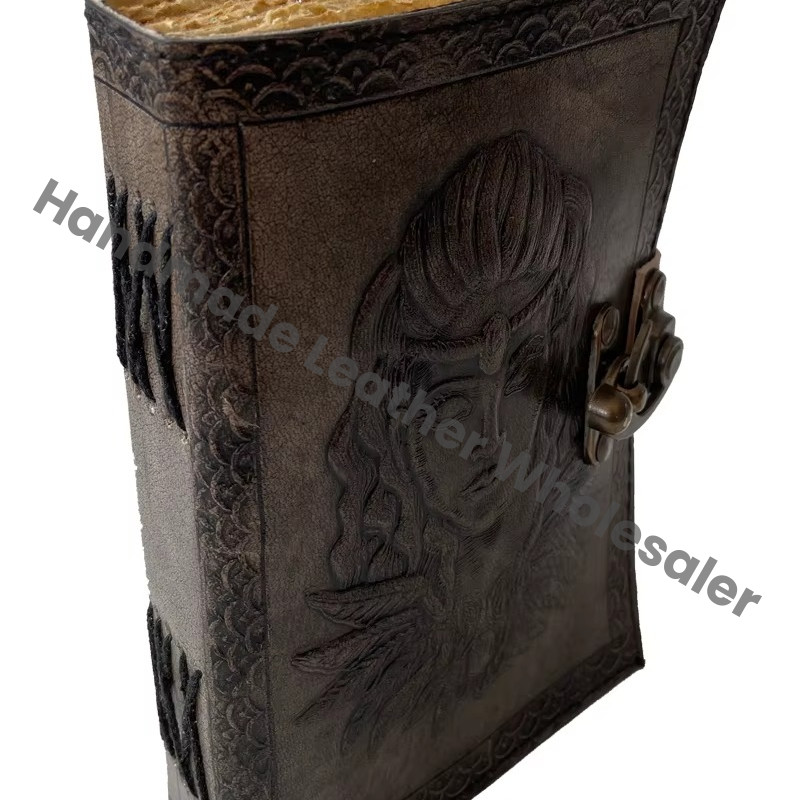 Leather Cover Hard Cover Spiral Bound Tribal Man Charcoal Custom Embossed Eco-friendly Paper Notebook Journal Business Gift