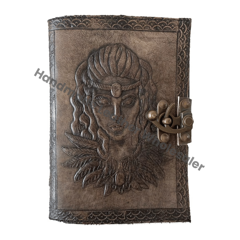 Leather Cover Hard Cover Spiral Bound Tribal Man Charcoal Custom Embossed Eco-friendly Paper Notebook Journal Business Gift