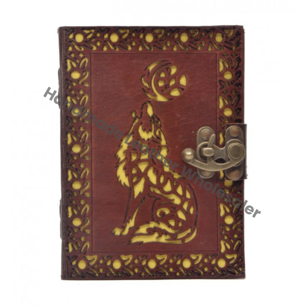 Leather Diary Antique Handmade Cut Work Moon Fox Design Address Book Eco-friendly Paper Leather Journal Gift