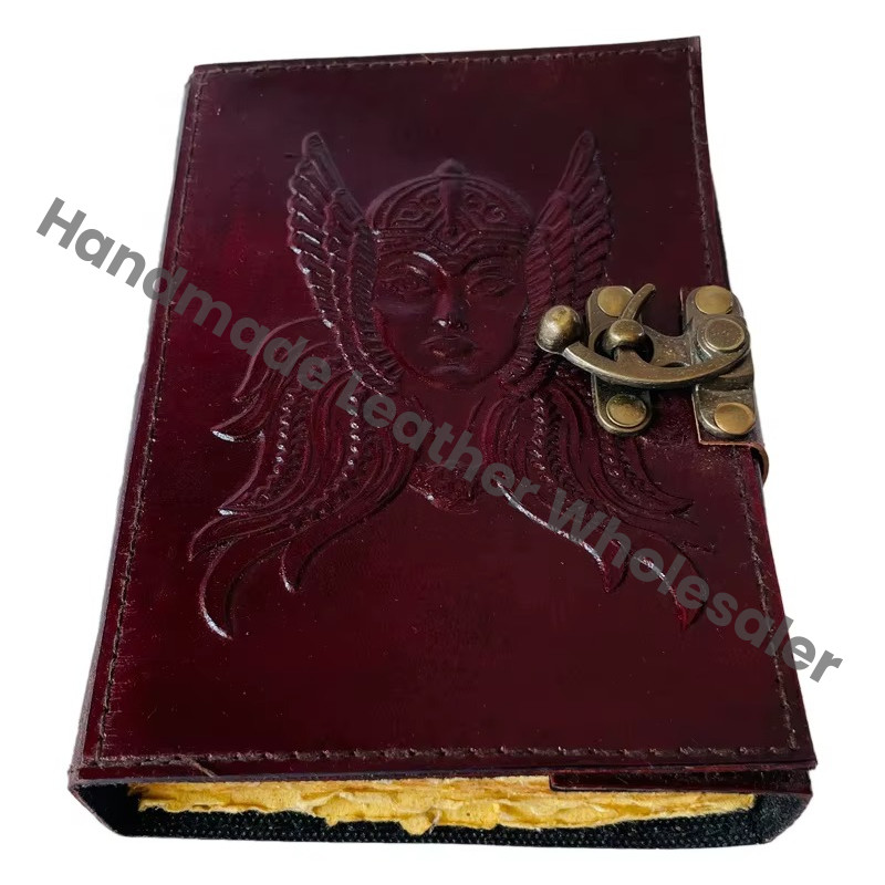 Leather Diary Hardcover Embossed Angel Design Brass Clasp Maroon Color Gift Notebook Gift Sustainable Leather Cute Dairy