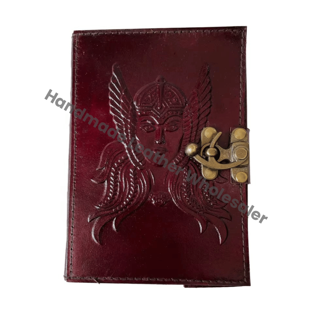 Leather Diary Hardcover Embossed Angel Design Brass Clasp Maroon Color Gift Notebook Gift Sustainable Leather Cute Dairy