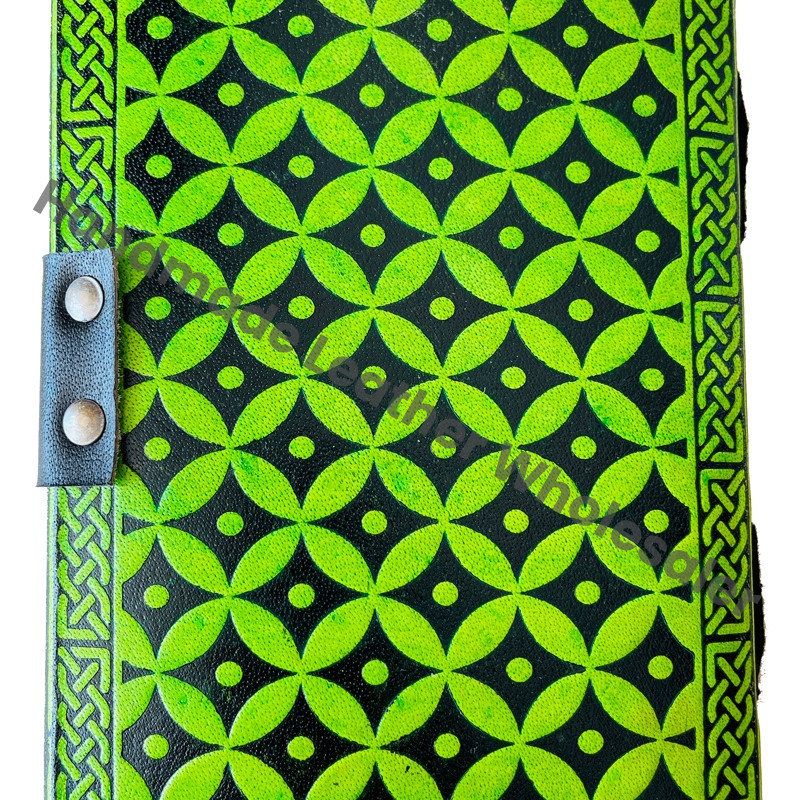 Leather Diary With Green Celtic Third Eye Design And Metal Clasp Hardcover Journal Gift Office Supply at Affordable Price