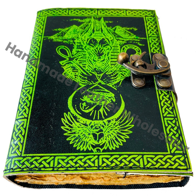 Leather Diary With Green Celtic Third Eye Design And Metal Clasp Hardcover Journal Gift Office Supply at Affordable Price