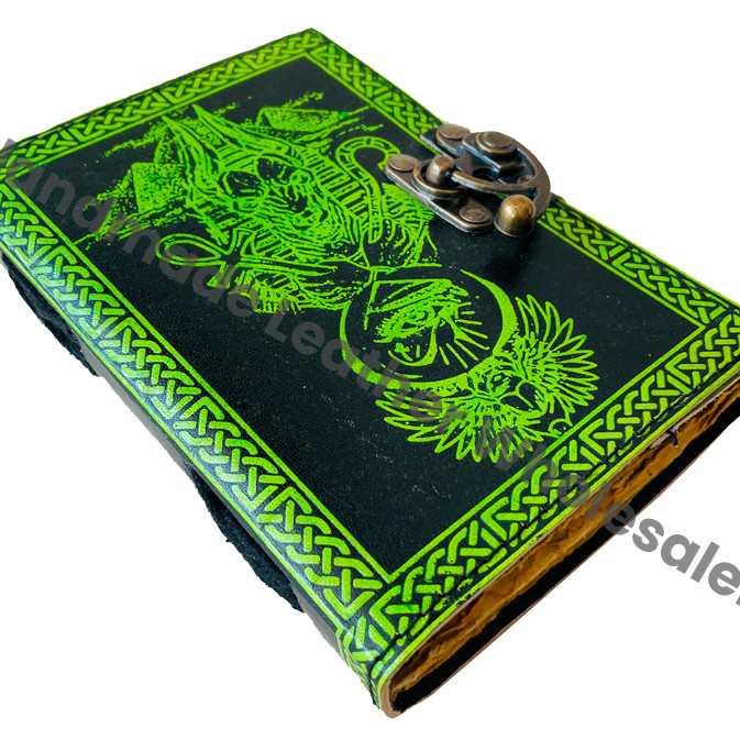 Leather Diary With Green Celtic Third Eye Design And Metal Clasp Hardcover Journal Gift Office Supply at Affordable Price