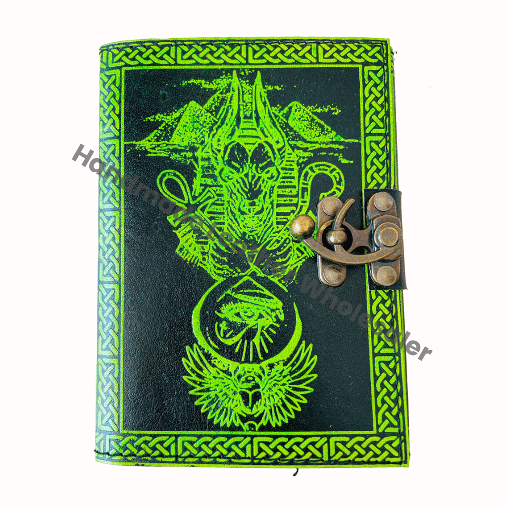 Leather Diary With Green Celtic Third Eye Design And Metal Clasp Hardcover Journal Gift Office Supply at Affordable Price