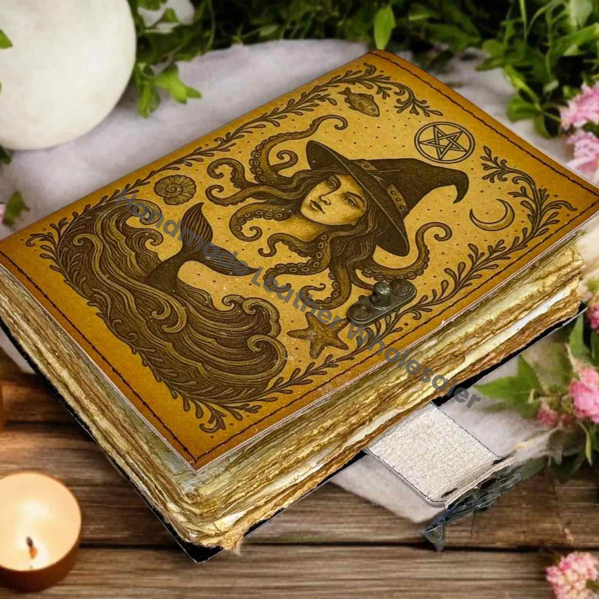 Leather Grimoire Journal - Book of Spells, Deckle Edge Paper