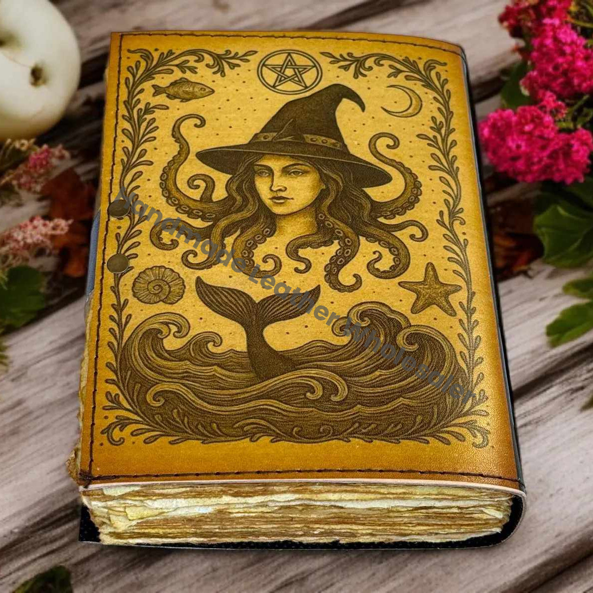 Leather Grimoire Journal - Book of Spells, Deckle Edge Paper