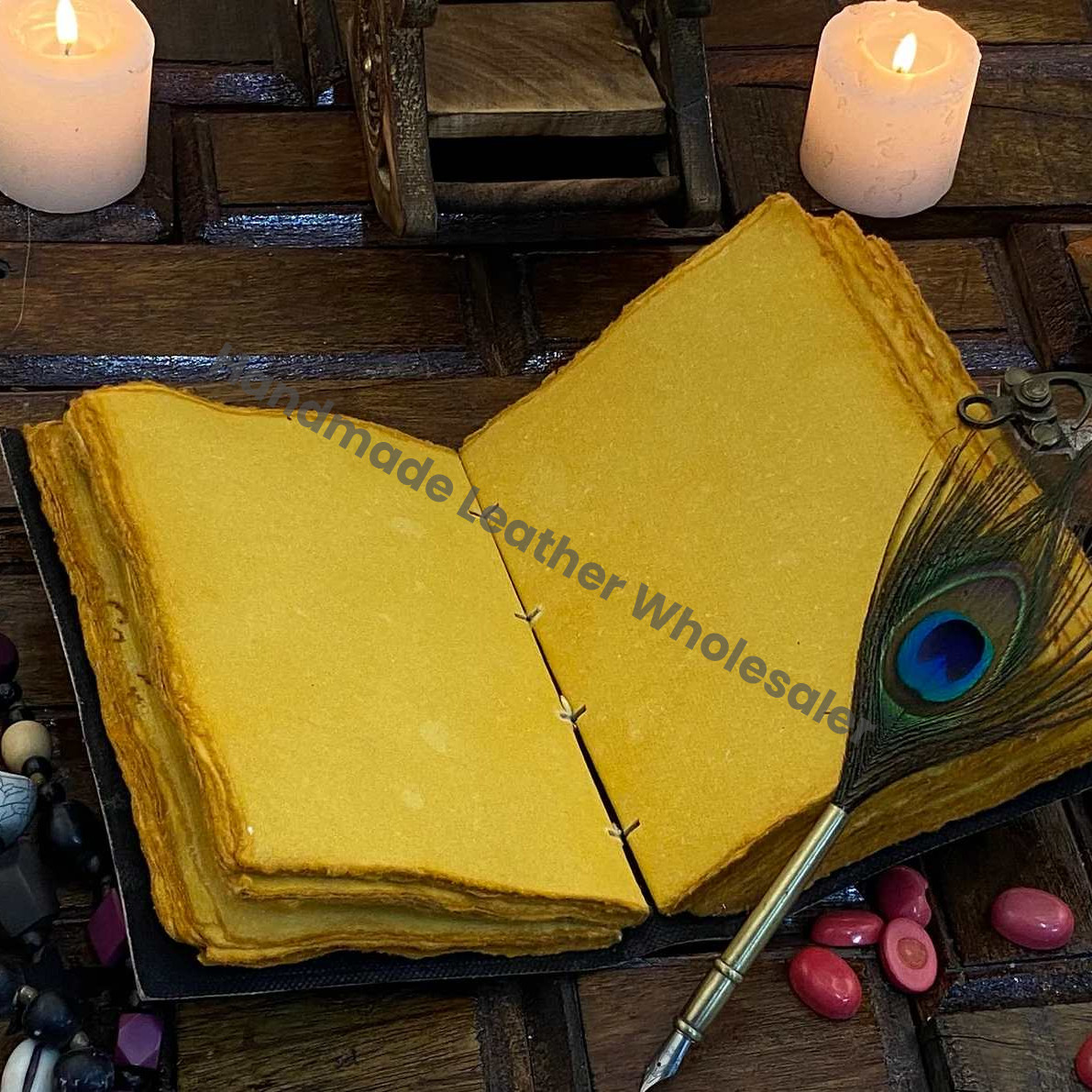 Leather Grimoire Journal: Celtic Cat Print, Deckle Edge Paper