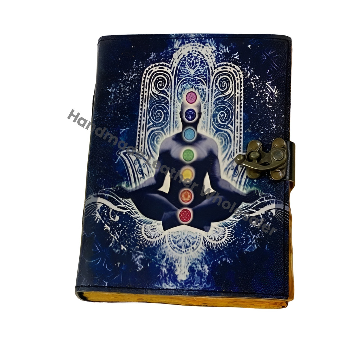 Leather Grimoire Journal: Chakra Hamsa Hand Book of Shadows Blank book