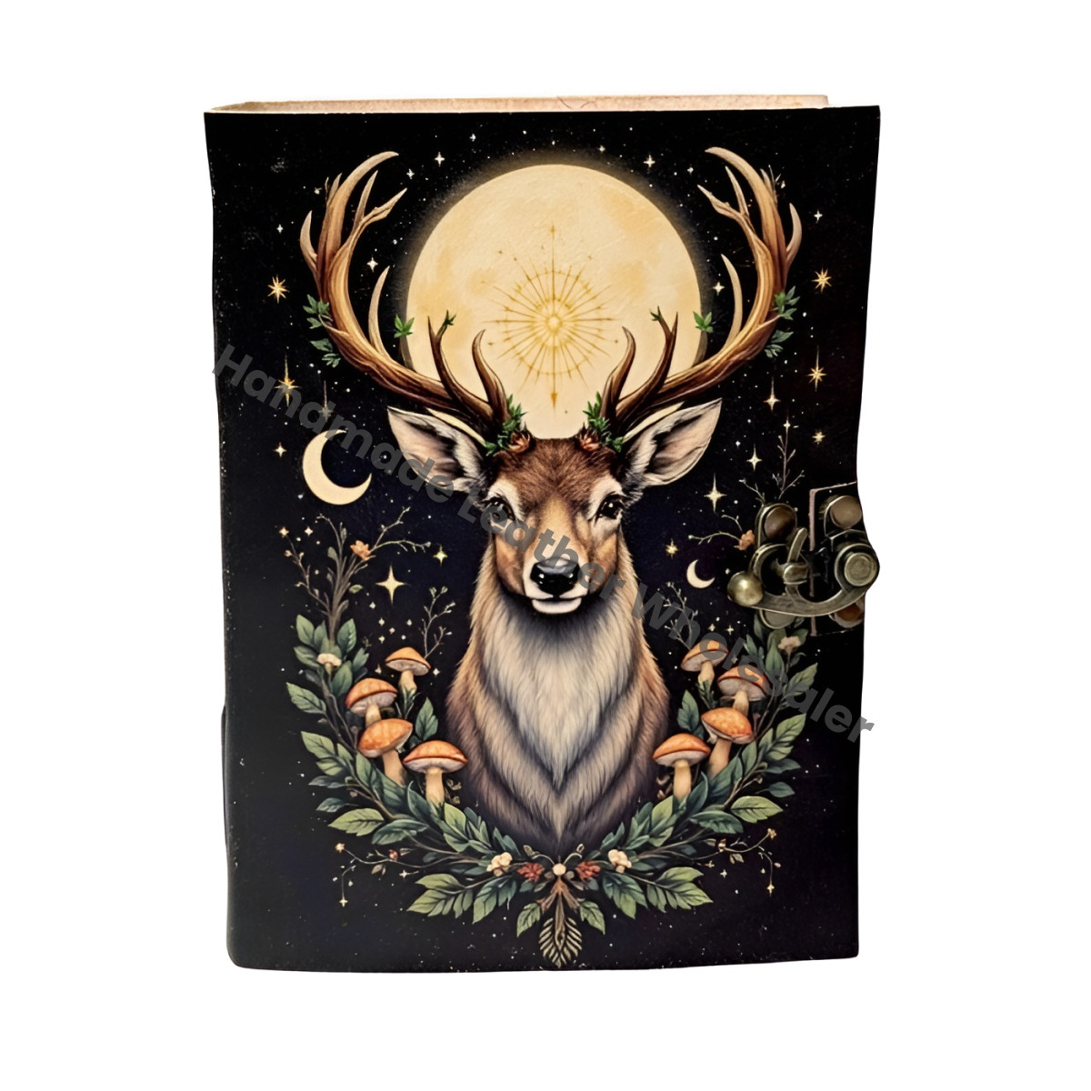 Leather Grimoire Journal: Deer Moon Print, Blank Book of Shadows