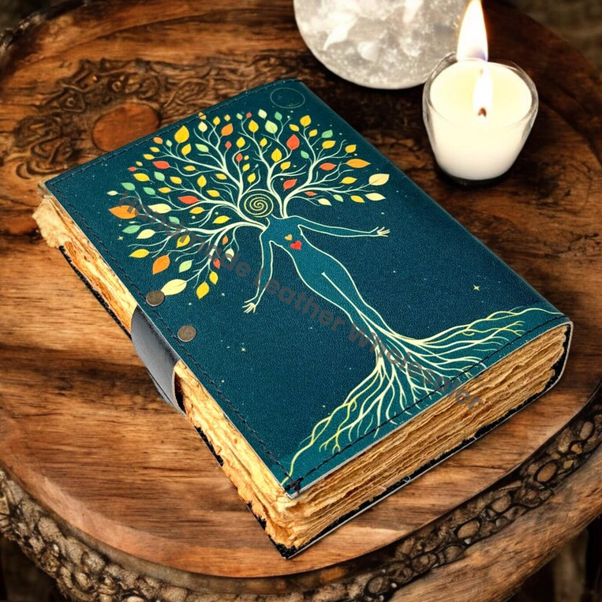 Leather Grimoire Journal: Handmade Spell Book of Shadows - Mother Earth Design