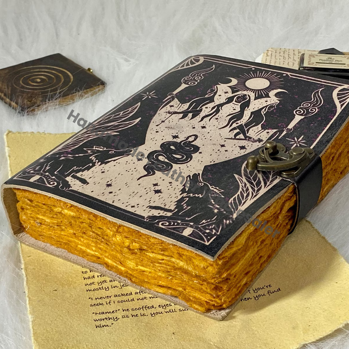 Leather Grimoire Journal: Handmade Spell Book of Shadows with Deckle Edge Paper
