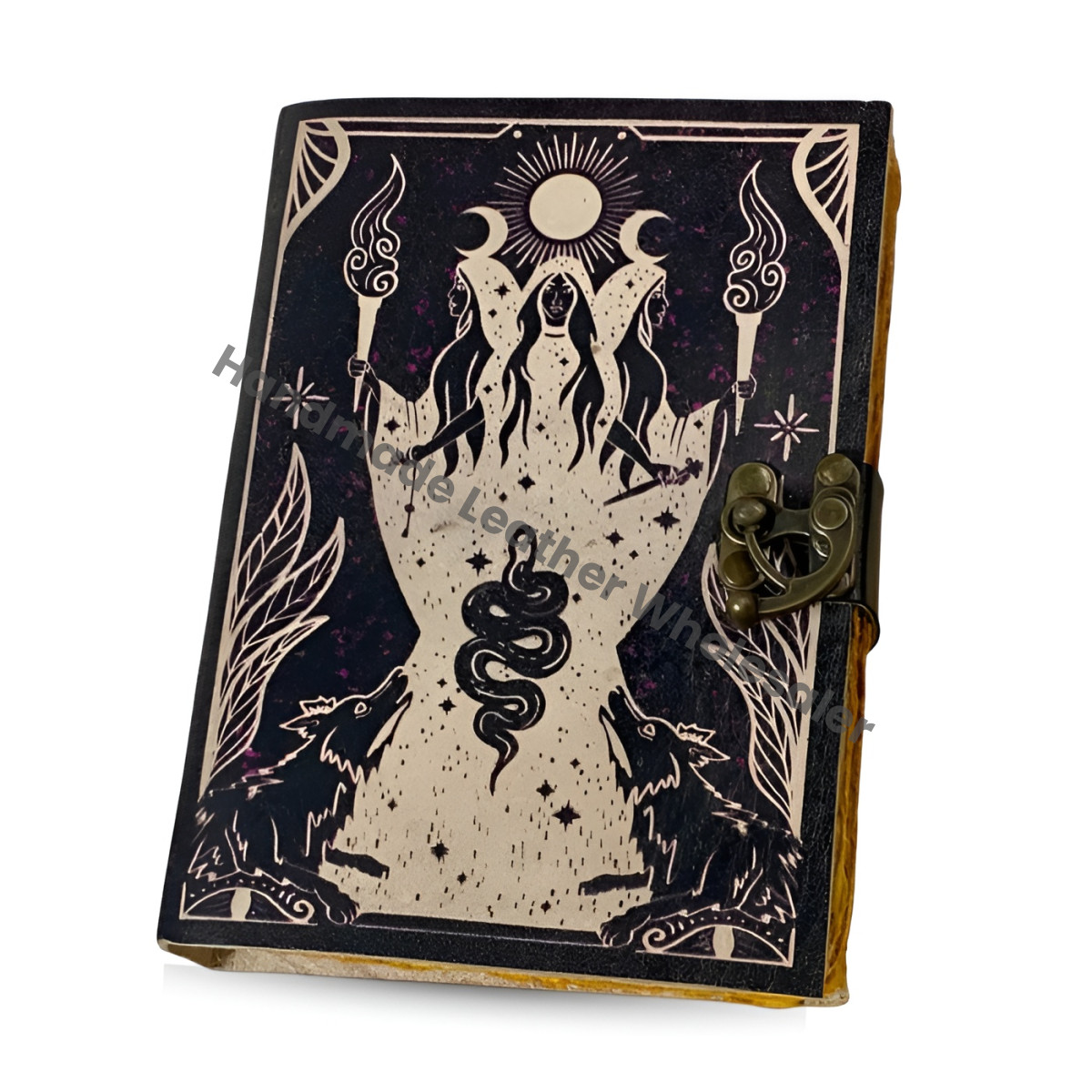 Leather Grimoire Journal: Handmade Spell Book of Shadows with Deckle Edge Paper