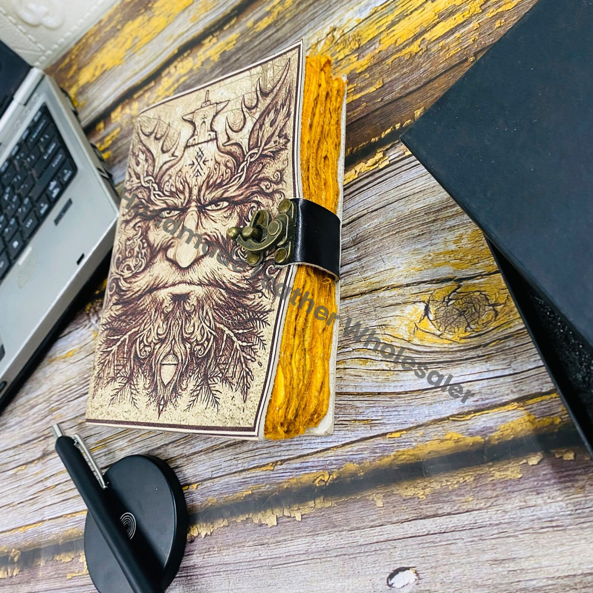 Book of Shadow Leather Grimoire Journal: Handstitched Spell Book with Brass Clasp