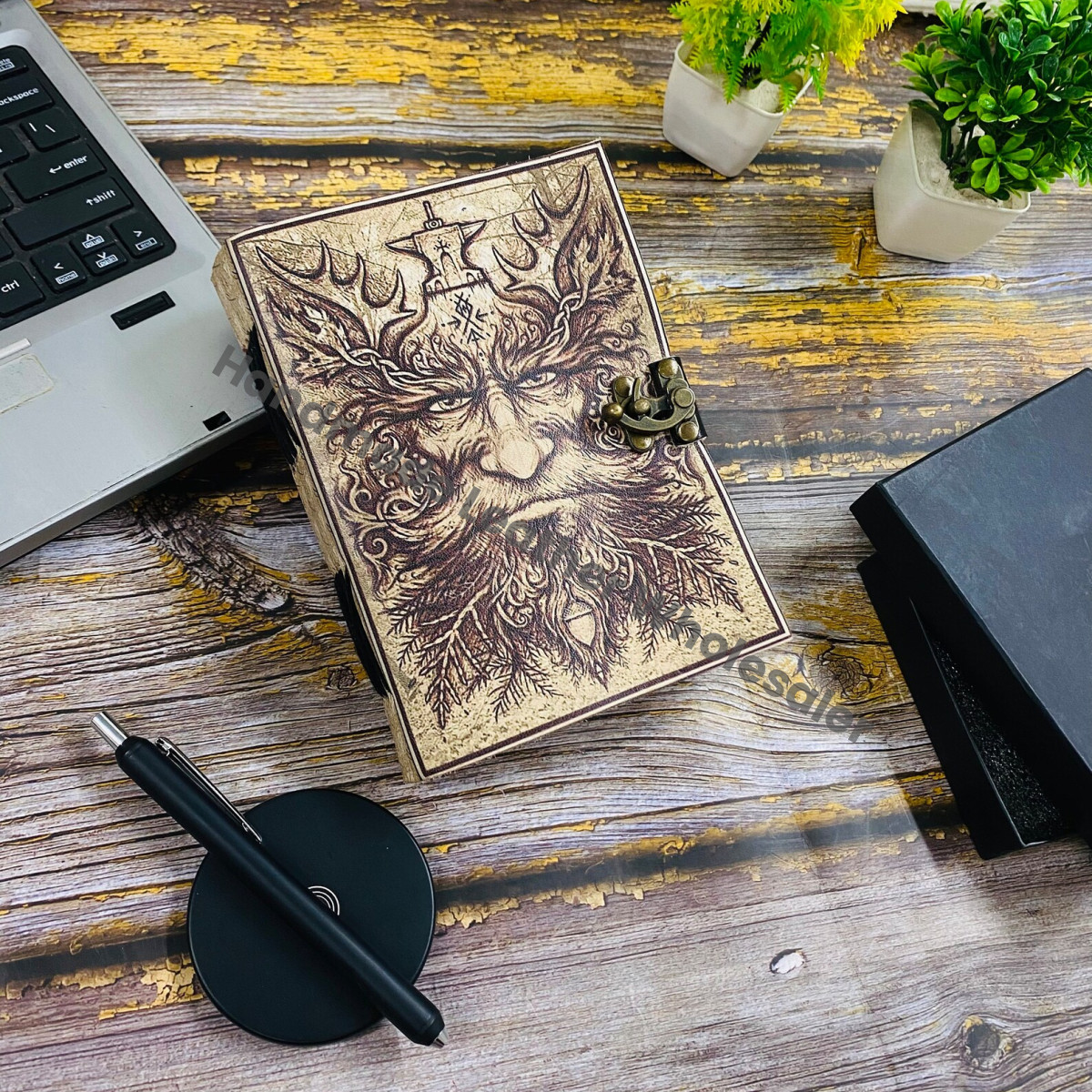 Book of Shadow Leather Grimoire Journal: Handstitched Spell Book with Brass Clasp