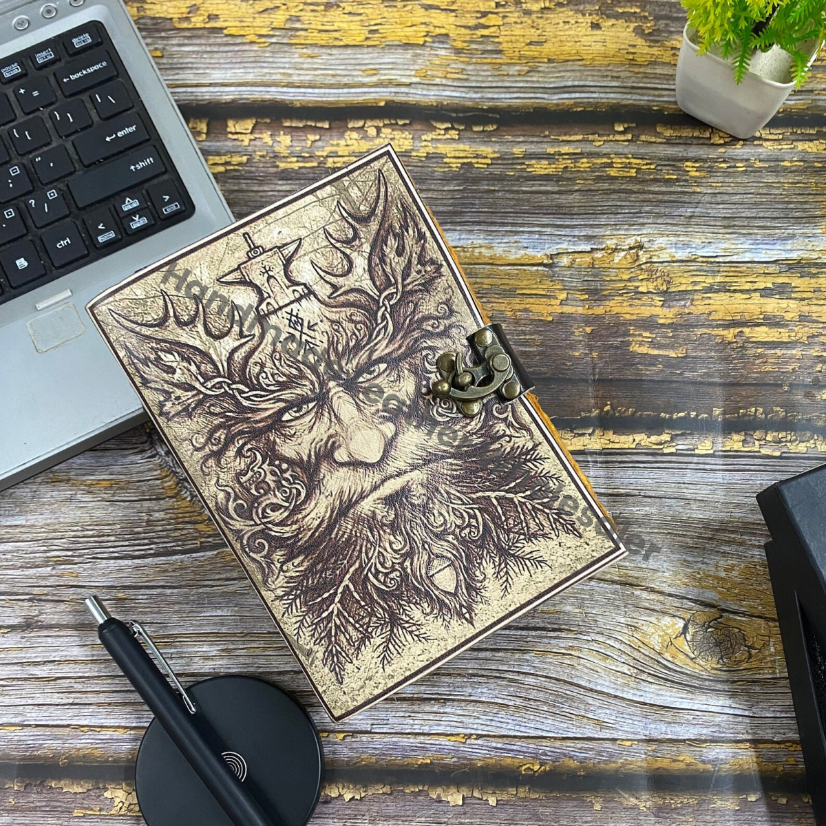 Book of Shadow Leather Grimoire Journal: Handstitched Spell Book with Brass Clasp