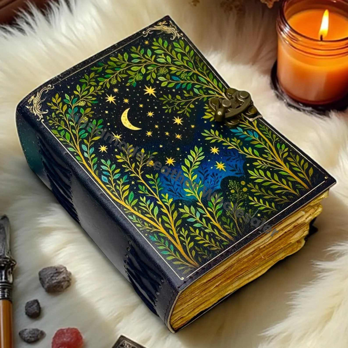 Leather Grimoire Journal – Moon Tree Book of Shadows, Witchcraft Grimoire, Junk Journal, Gothic Diary