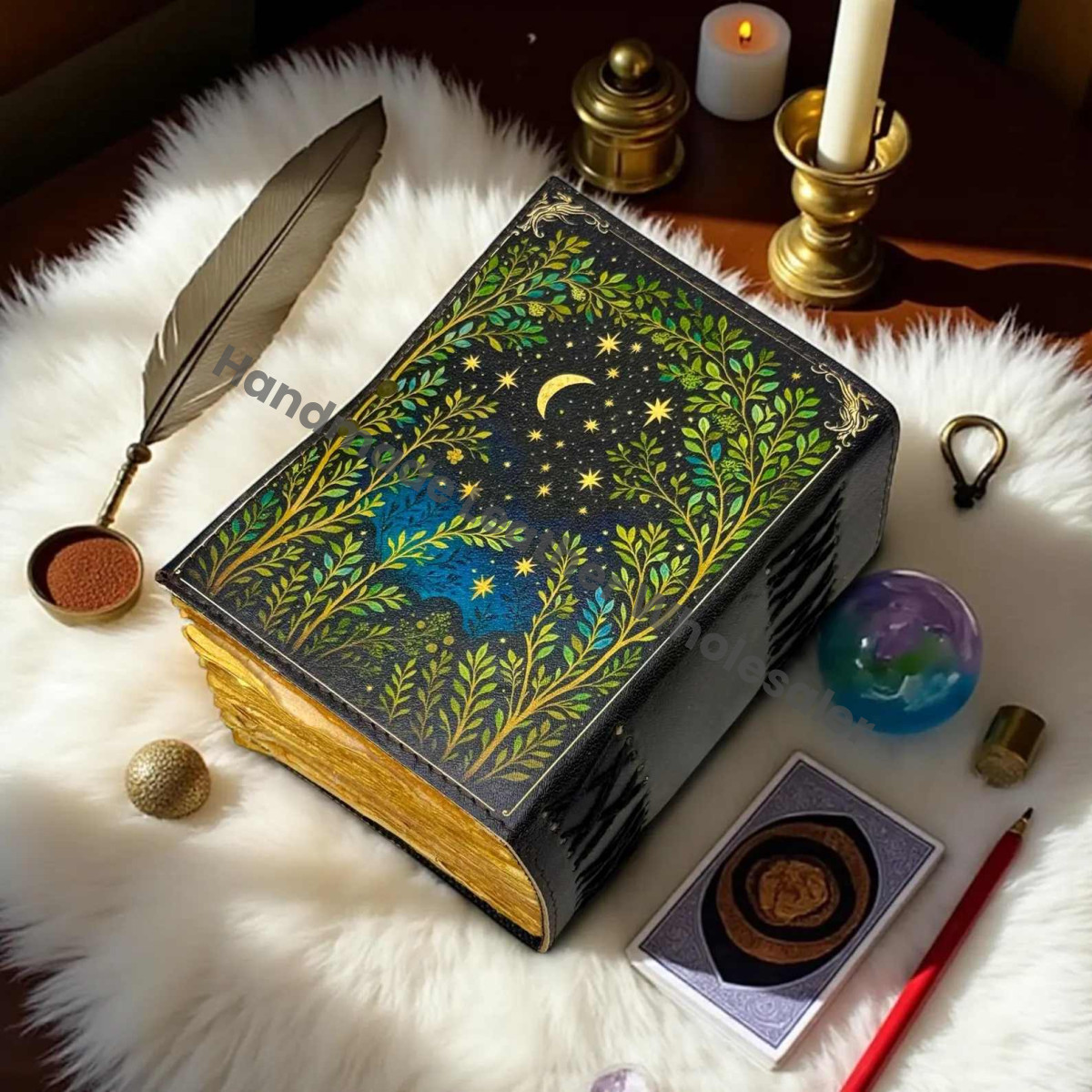Leather Grimoire Journal – Moon Tree Book of Shadows, Witchcraft Grimoire, Junk Journal, Gothic Diary