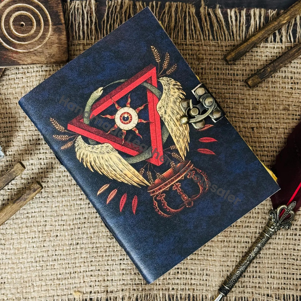 Leather Grimoire Journal: Third Eye, Deckle Edge, Antique Paper