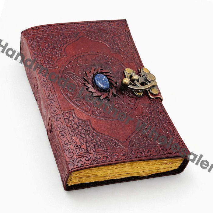 Leather Grimoire Journal: Third Eye Lapis Lazuli Stone, Book of Shadows