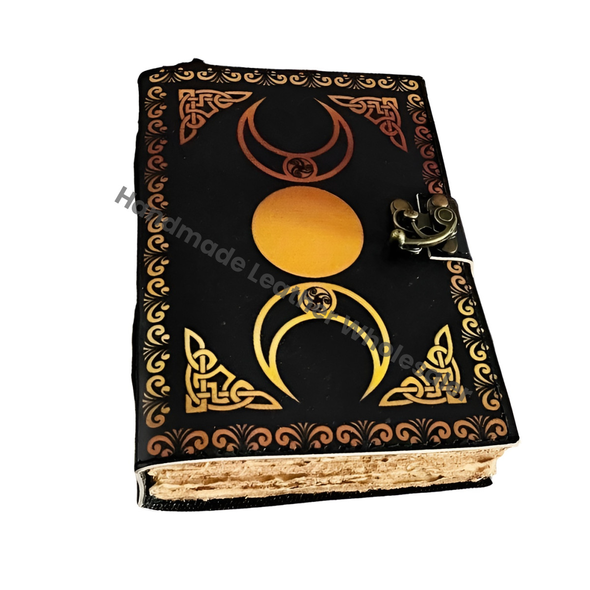 Leather Grimoire Journal: Triple Moon Goddess Book of Shadows