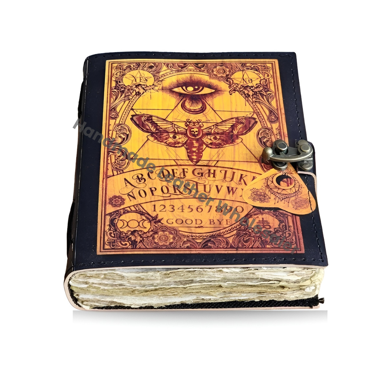 Leather Grimoire Journal, Vintage Spell Book with Deckle Edge Paper