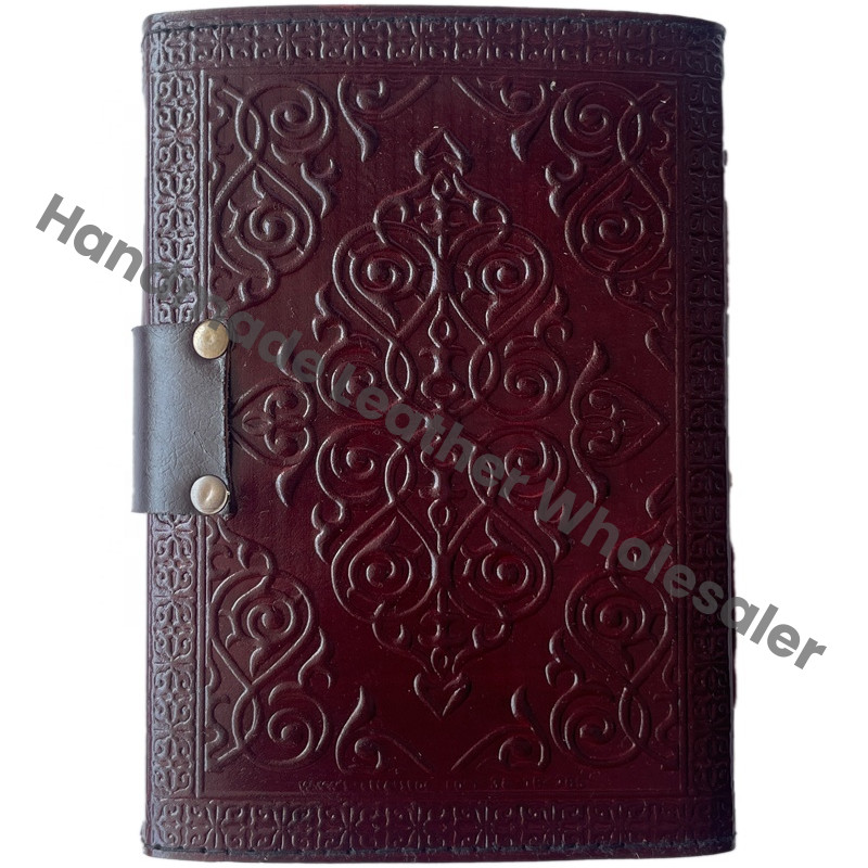Leather Handmade Deckle Edge Paper Brown Antique Book Spell Charmed Sun Moon Moth Embossed Vintage Spiral Gift Sketchbook