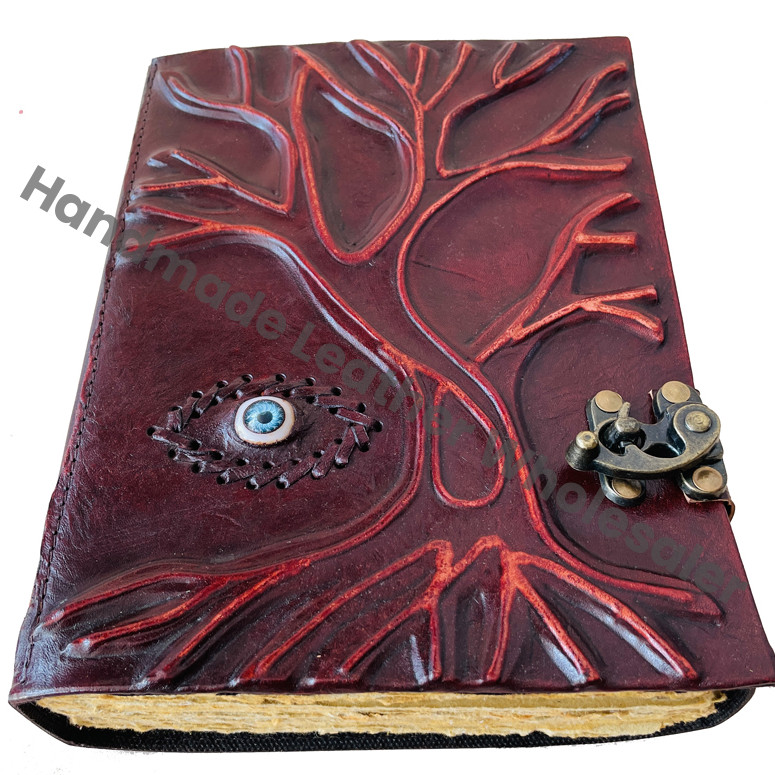 Leather Hardcover Diary Tree Design Handmade Brown Binding Gift Notebook Women Journal Writing Notepad
