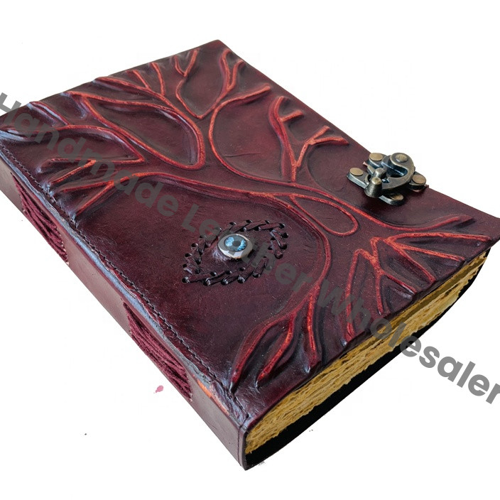 Leather Hardcover Diary Tree Design Handmade Brown Binding Gift Notebook Women Journal Writing Notepad