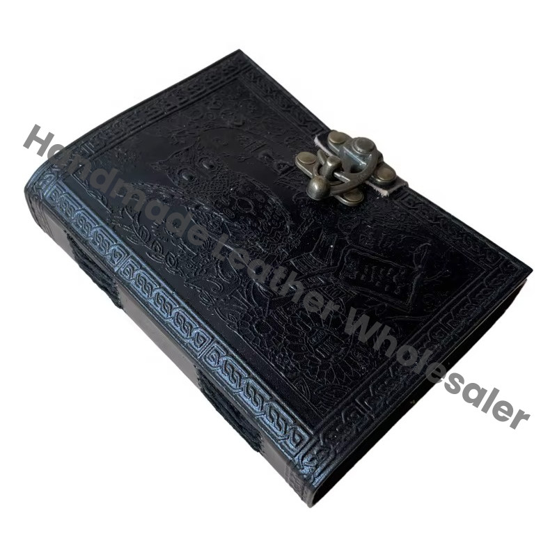Leather Hardcover Journal Antique Embossed Lock Black Guest Book Owl Personal Organizer Handmade Recyclable Paper Gift Notebooks
