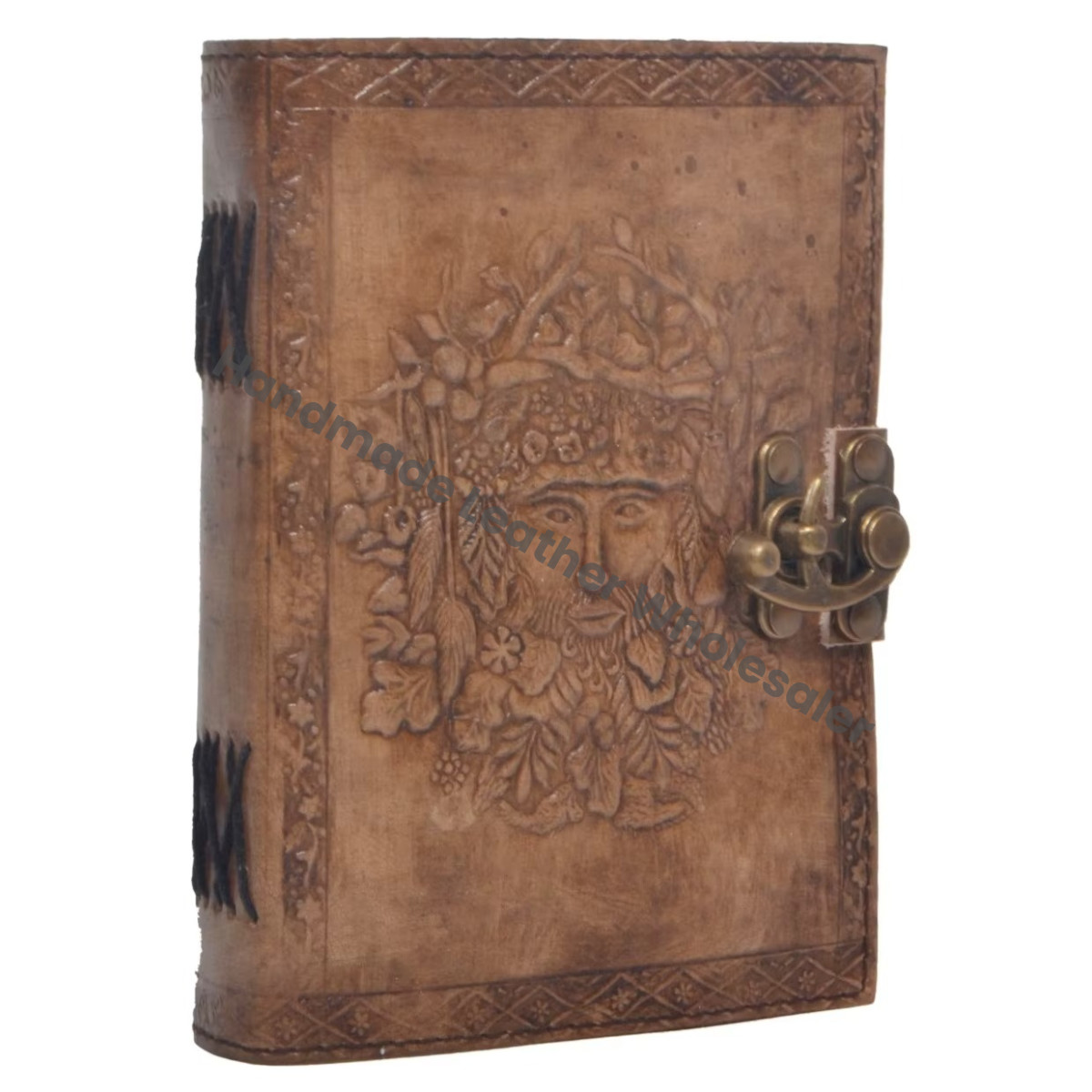 Leather Hardcover Journal Embossed Green Man Design Brass Clasp Diary Gift Notebook Embossed Charcoal Leather Hardcover Journal