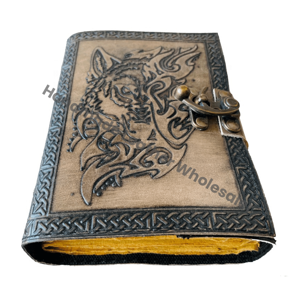Leather Hardcover Journal Traveler Diary Custom Sketchbook Celtic Magical Wolf Face Notebook Gift Vintage Handmade Recyclable