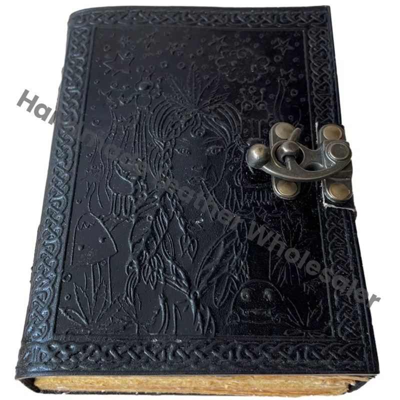 Leather Journal Antique Embossed with Metal Closure Black Women Guest Book Handmade Paper Gift Him Personal Organizer Notebooks
