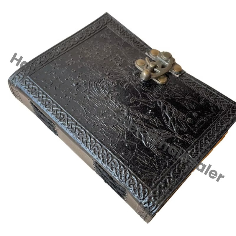 Leather Journal Antique Embossed with Metal Closure Black Women Guest Book Handmade Paper Gift Him Personal Organizer Notebooks
