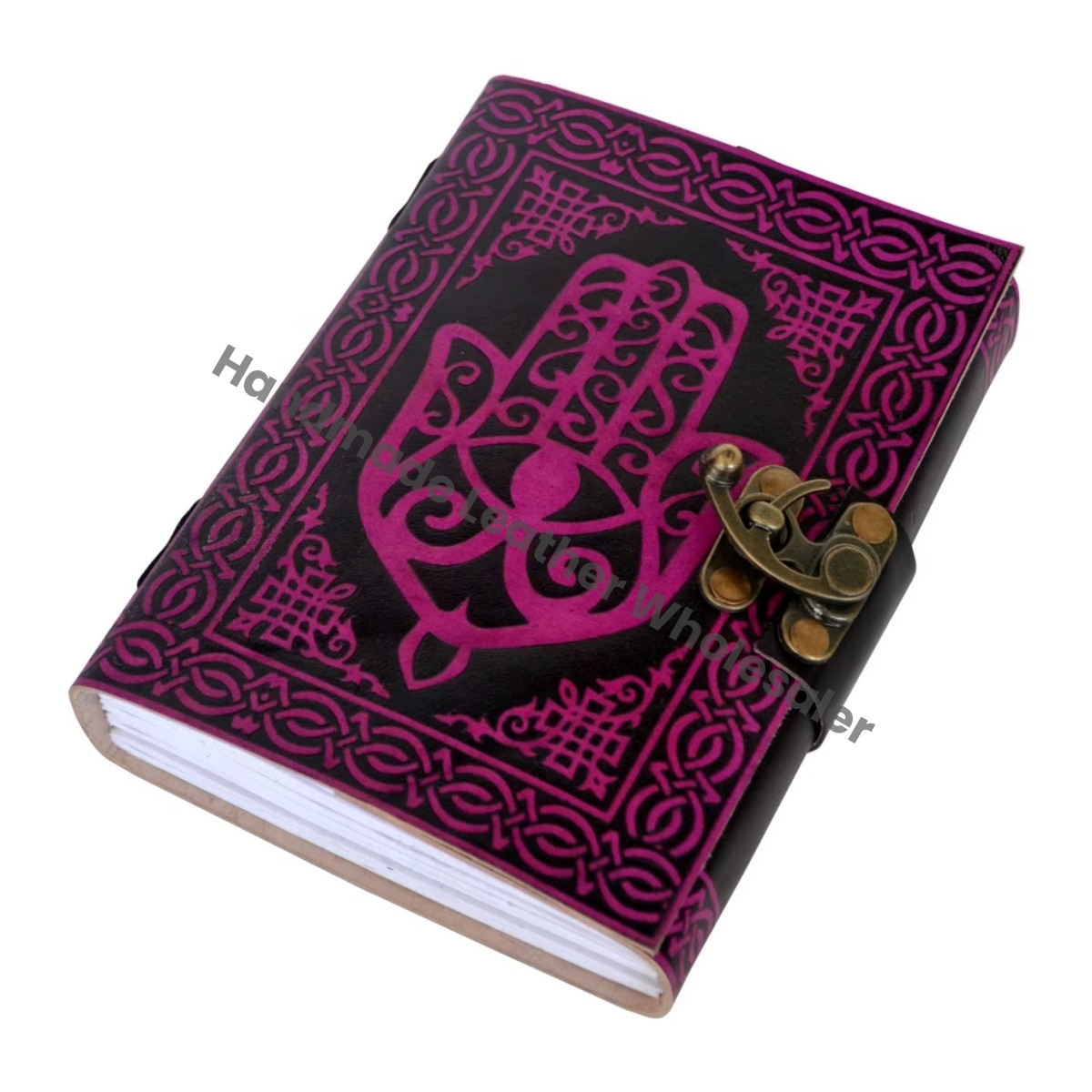 Leather Journal Blank Spells Book Shadows HAMSA Hand Cotton Paper Drawing Bound Diary Sketchbook Writing Planner Gift Custom