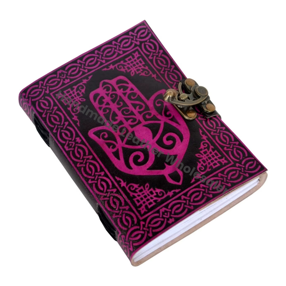 Leather Journal Blank Spells Book Shadows HAMSA Hand Cotton Paper Drawing Bound Diary Sketchbook Writing Planner Gift Custom