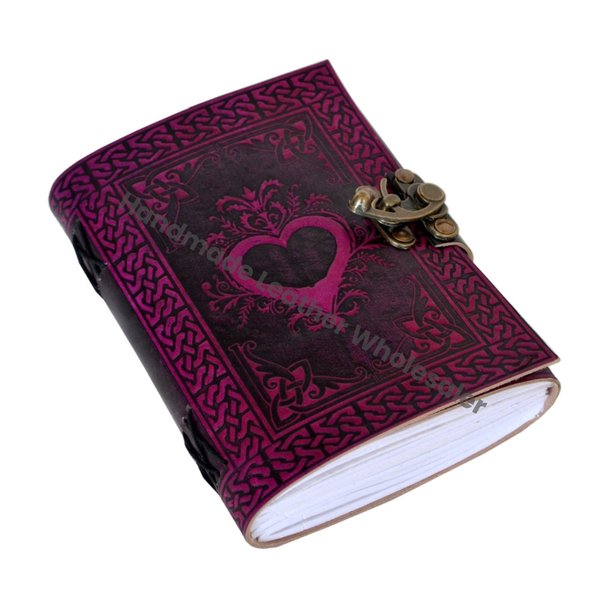 Leather Journal Bound Vintage Heart Notebook Book of Shadows Black Pink Spell Handmade Cotton Paper Gift Diary with Custom Logo