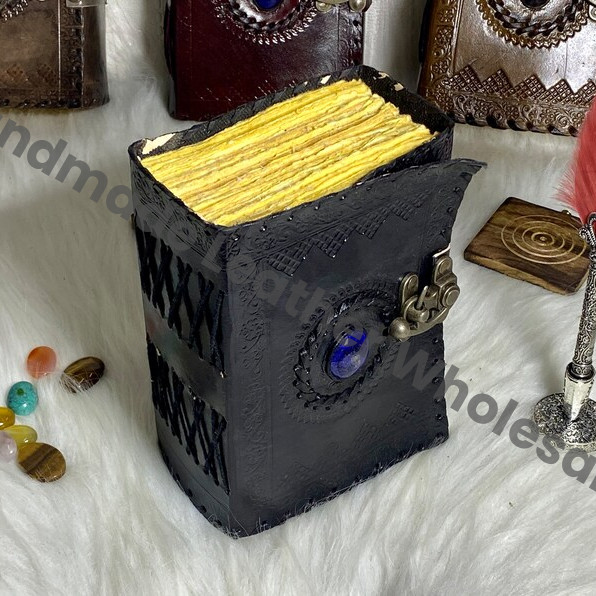 Leather Journal: Celtic Lapis Lazuli Stone, Blank Book of Shadows