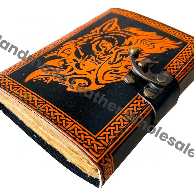 Leather Journal Custom Sketchbook Wolf Traveler Diary Notebook Gift Vintage Handmade Large Embossed Planner Thermal Binding