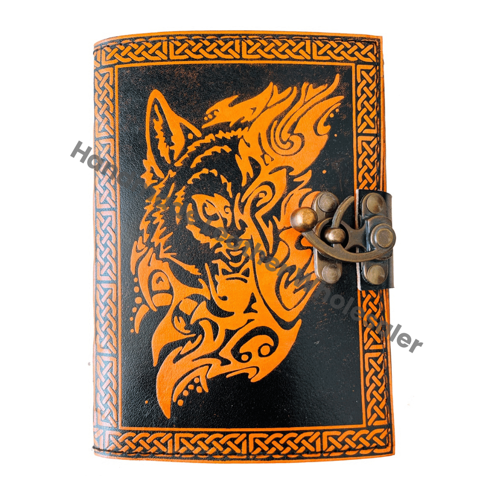 Leather Journal Custom Sketchbook Wolf Traveler Diary Notebook Gift Vintage Handmade Large Embossed Planner Thermal Binding