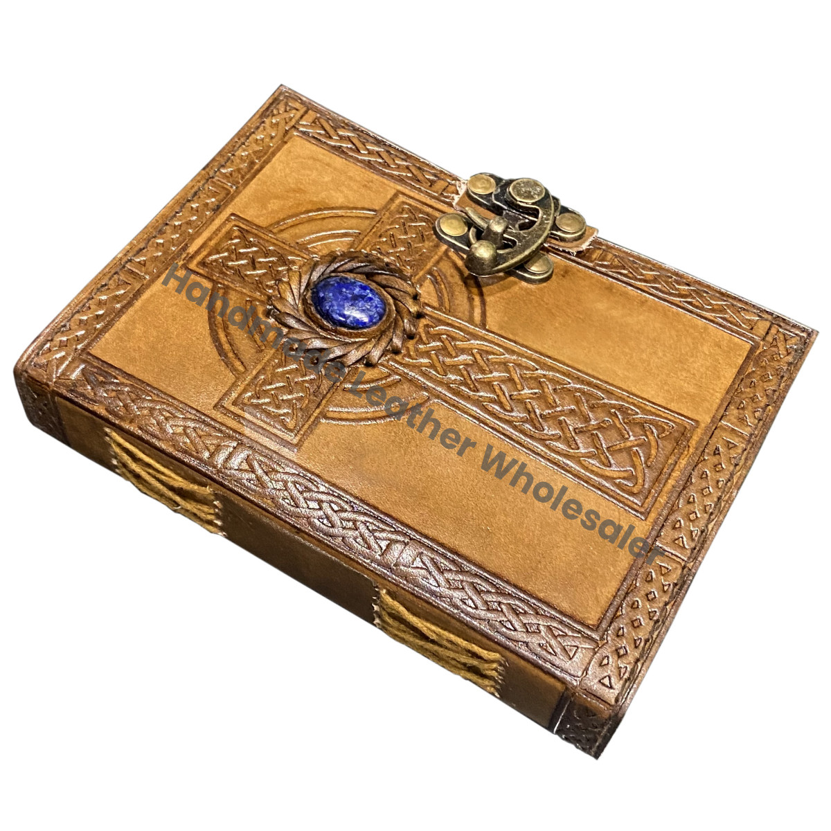 Leather Journal Diary Embossed Celtic Cross With Royal Blue Lapis Lazuli Gemstone Stone Handmade Notebook & Sketchbook Vintage C