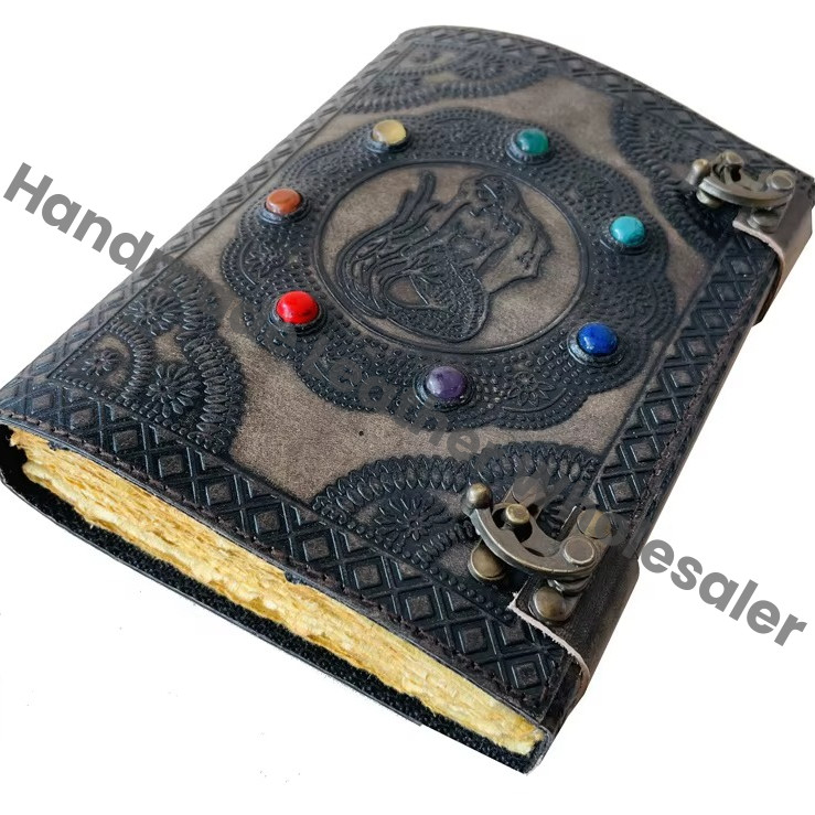 Leather Journal Fantasy Mermaid Grimoire Book Seven Stone Sketchbook Fantasy Notebook Embossed Handmade Spells Magic Books