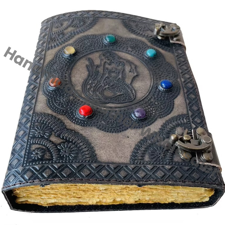Leather Journal Fantasy Mermaid Grimoire Book Seven Stone Sketchbook Fantasy Notebook Embossed Handmade Spells Magic Books