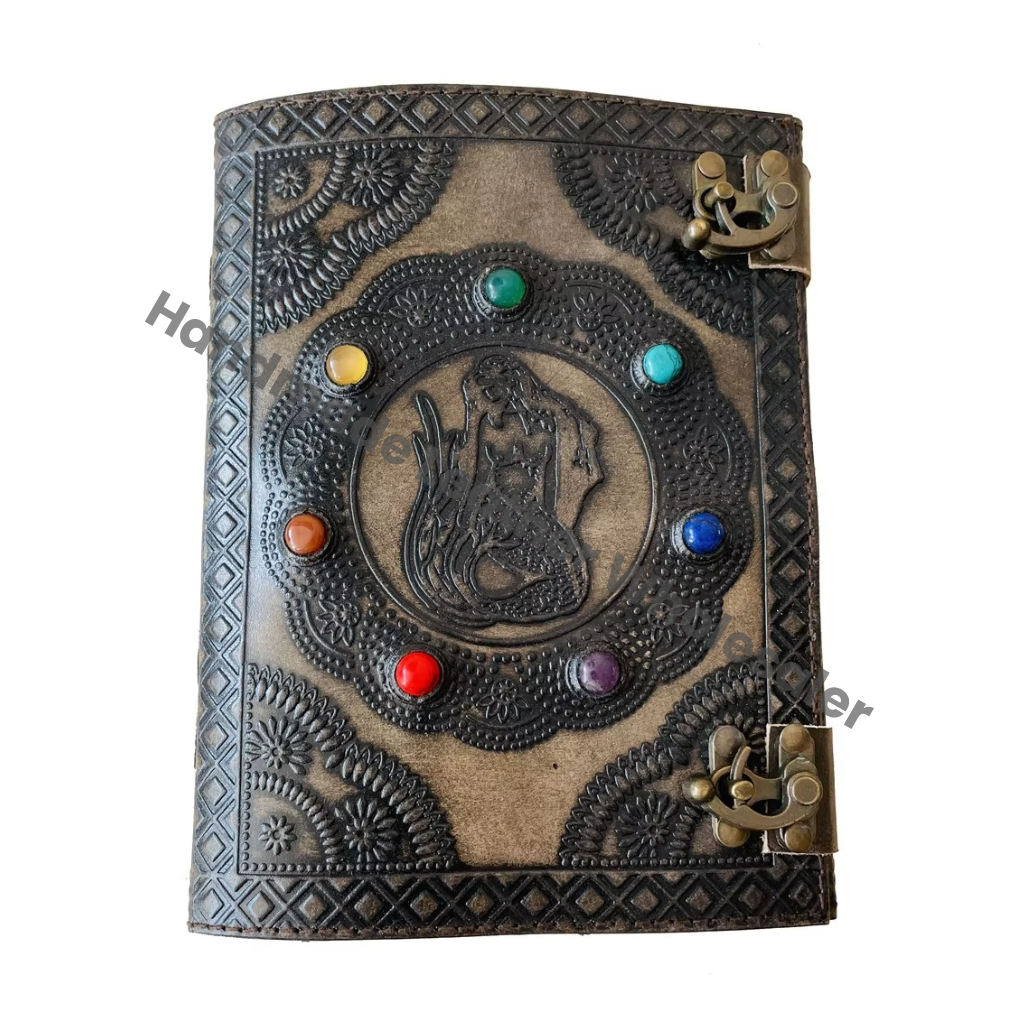 Leather Journal Fantasy Mermaid Grimoire Book Seven Stone Sketchbook Fantasy Notebook Embossed Handmade Spells Magic Books