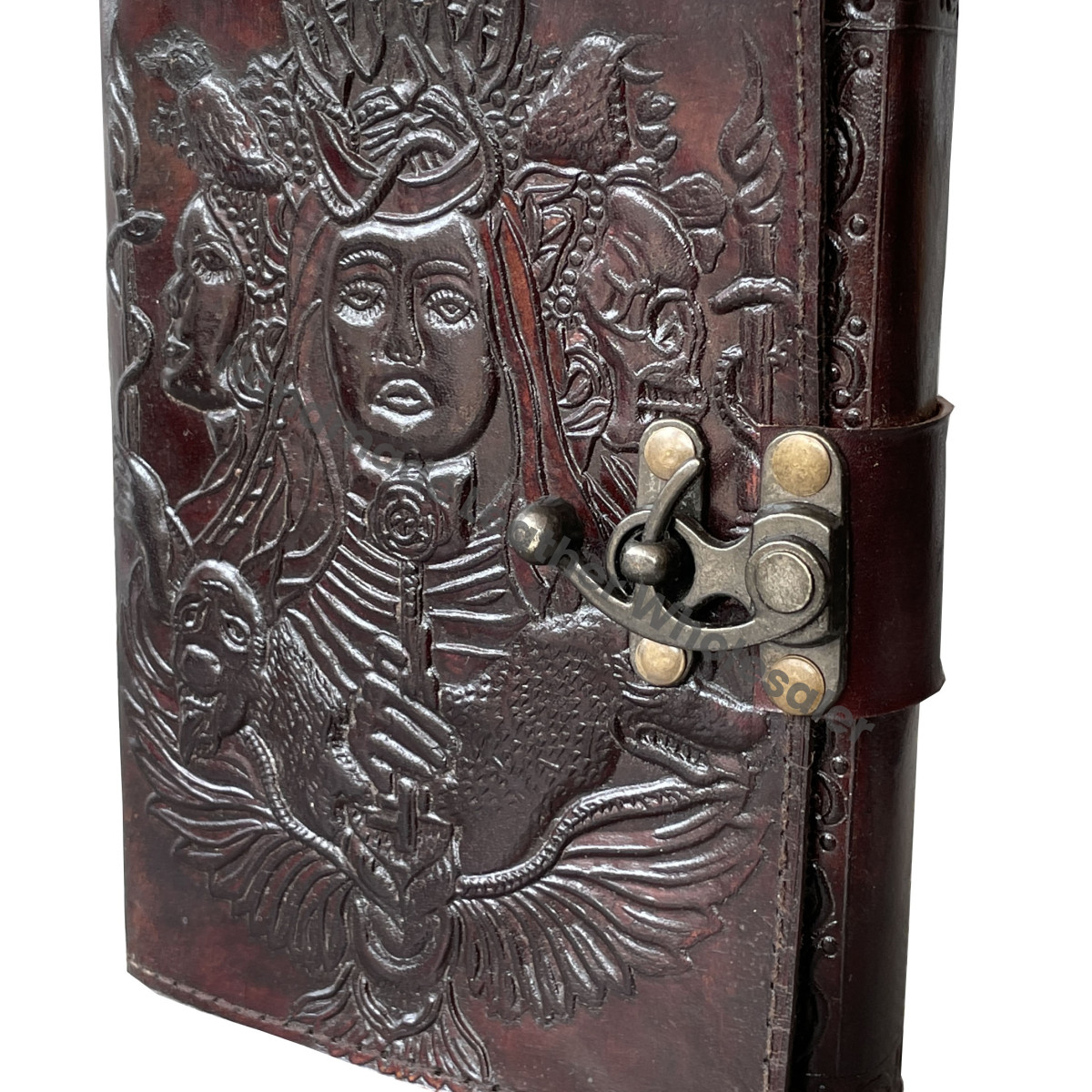 Leather Journal Handmade Embossed Triple Goddess Hekate Design Journal for Unisex Unlined Recycled Cotton Paper