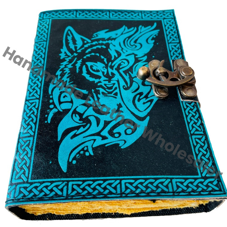 Leather Journal Handmade Sketchbook Large Traveler Diary Custom Embossed Wolf Notebook Gift Vintage Writing Bound Hardcover