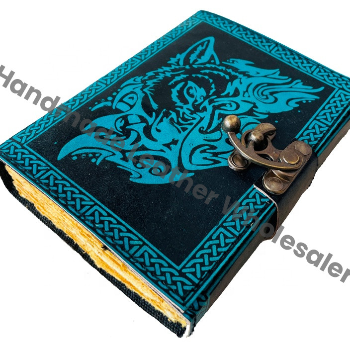 Leather Journal Handmade Sketchbook Large Traveler Diary Custom Embossed Wolf Notebook Gift Vintage Writing Bound Hardcover
