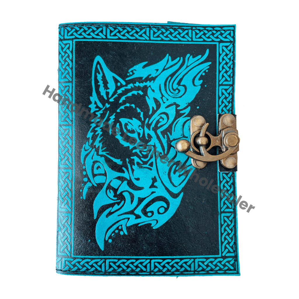 Leather Journal Handmade Sketchbook Large Traveler Diary Custom Embossed Wolf Notebook Gift Vintage Writing Bound Hardcover